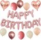 Happy Birthday Balloon Banner – Rose Gold 16” Mylar Letters & Heart Foil Balloons, Boho Neutral Party Decorations for Girls, Women & Kids